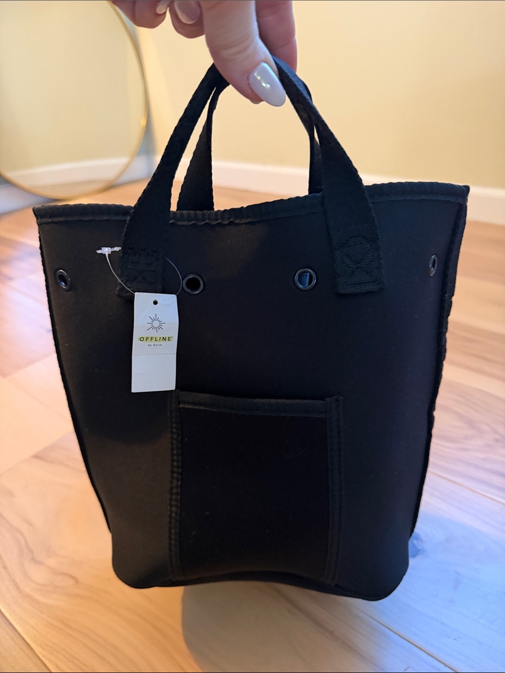 aerie Mini Black Neoprene Compact Tote